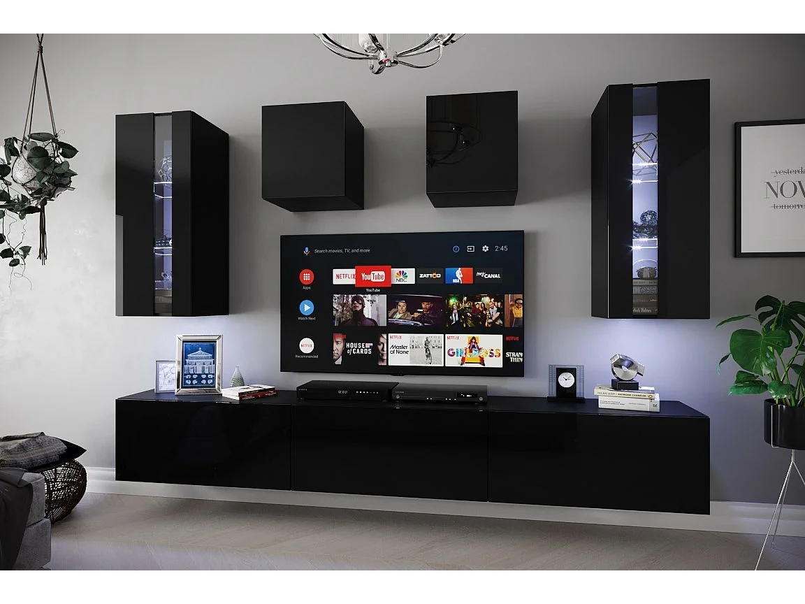 Ensemble meuble TV NEXT 291 AN291-17B-HG20-1A noir brillant 249 cm