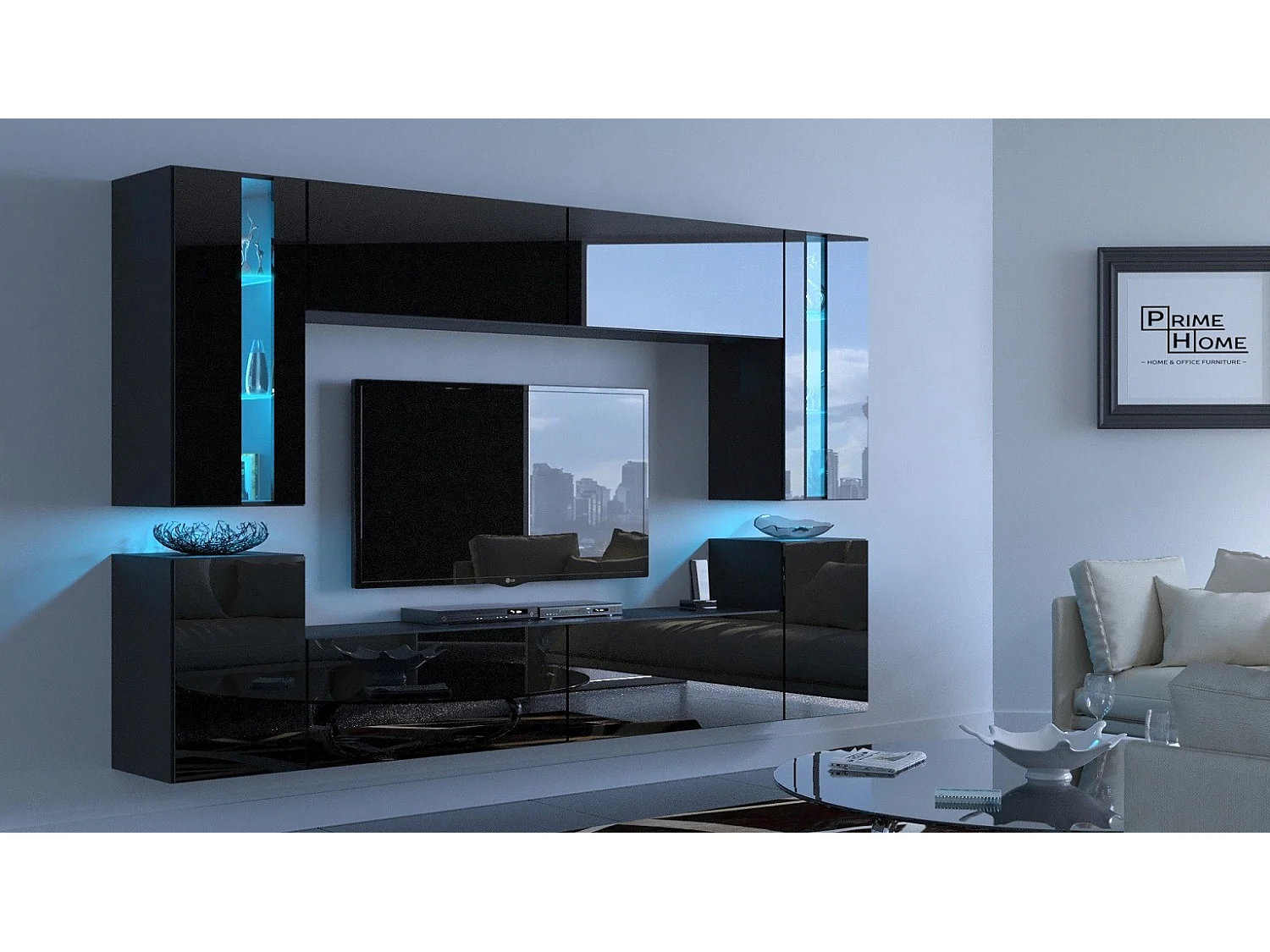 Ensemble meuble TV CONCEPT 24-24-HG-B-1-1B noir brillant 256 cm