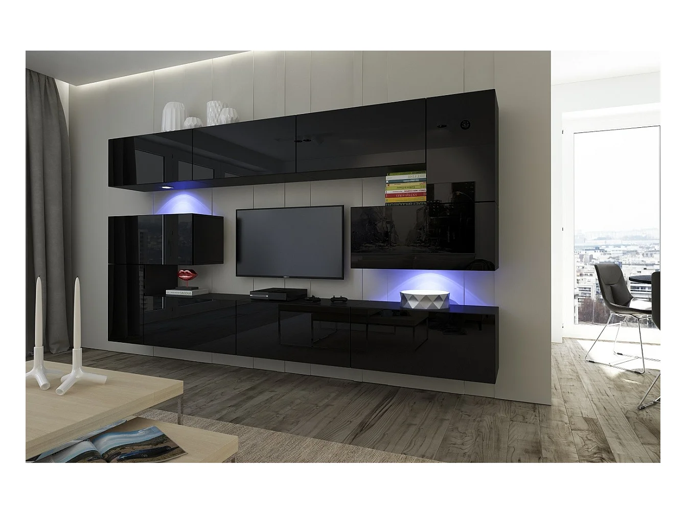 Ensemble meuble TV NEXT 3 AN3-17B-HG20-1A noir brillant 263 cm