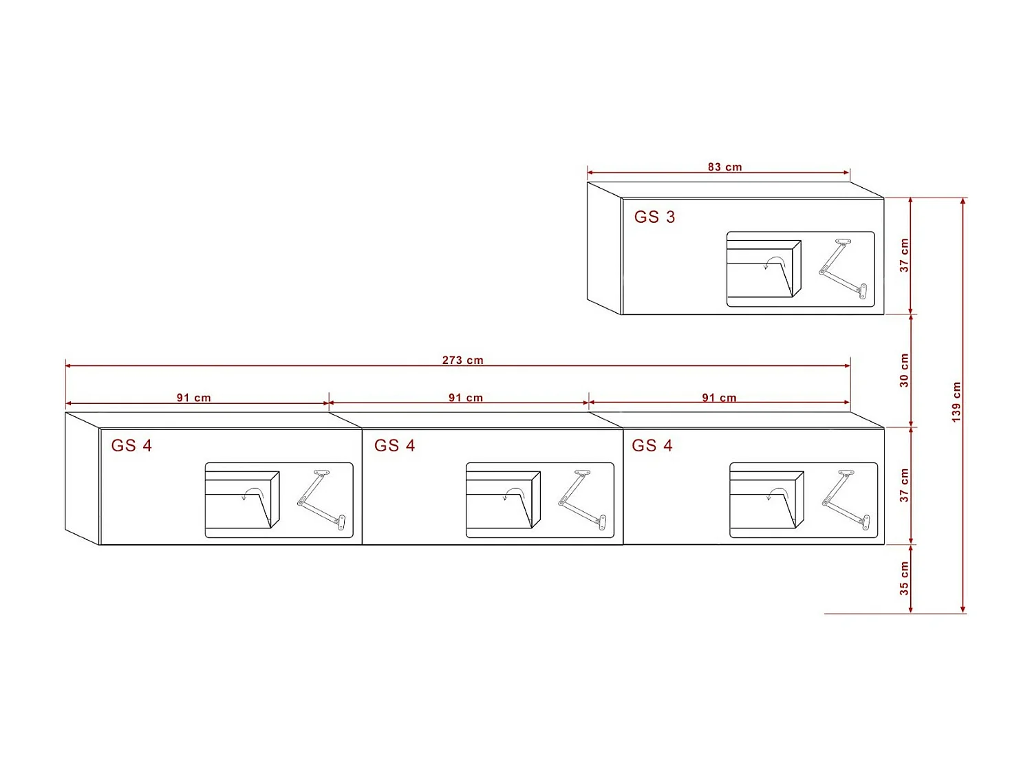 Ensemble meuble TV CONCEPT 38-38-HG-W-2-1B blanc brillant 273 cm