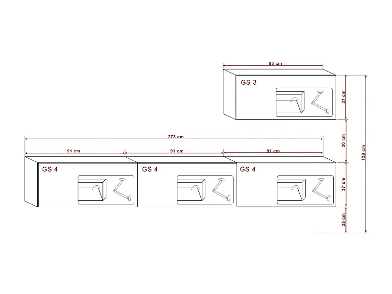 Ensemble meuble TV CONCEPT 38-38-HG-W-2-1B blanc brillant 273 cm
