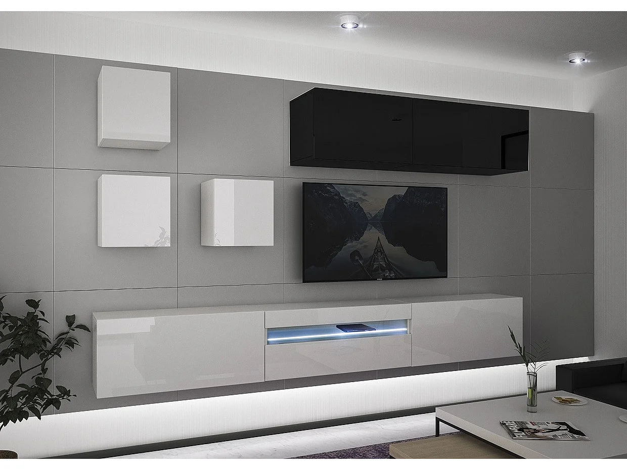 Ensemble meuble TV NEXT 277 AN277-17BW-HG30-1B blanc-noir brillant 273 cm