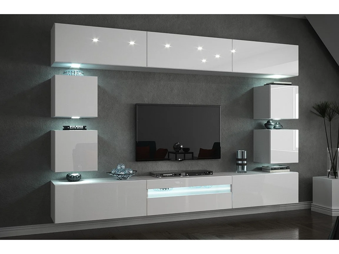 Ensemble meuble TV CONCEPT C81-18W-HG2-1B blanc brillant 273 cm