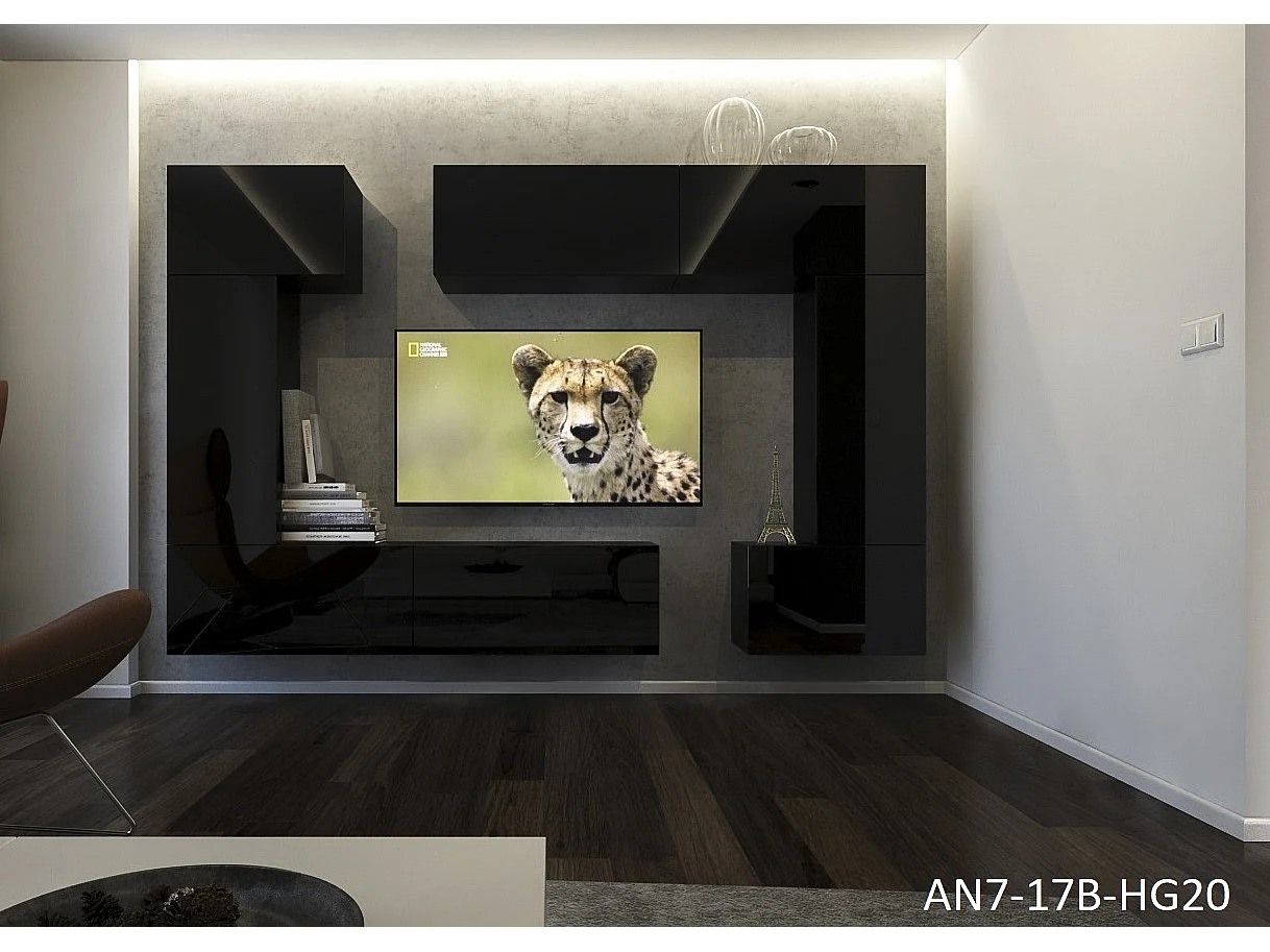 Ensemble meuble TV NEXT 7 AN7-17B-HG20-1B noir brillant 272 cm
