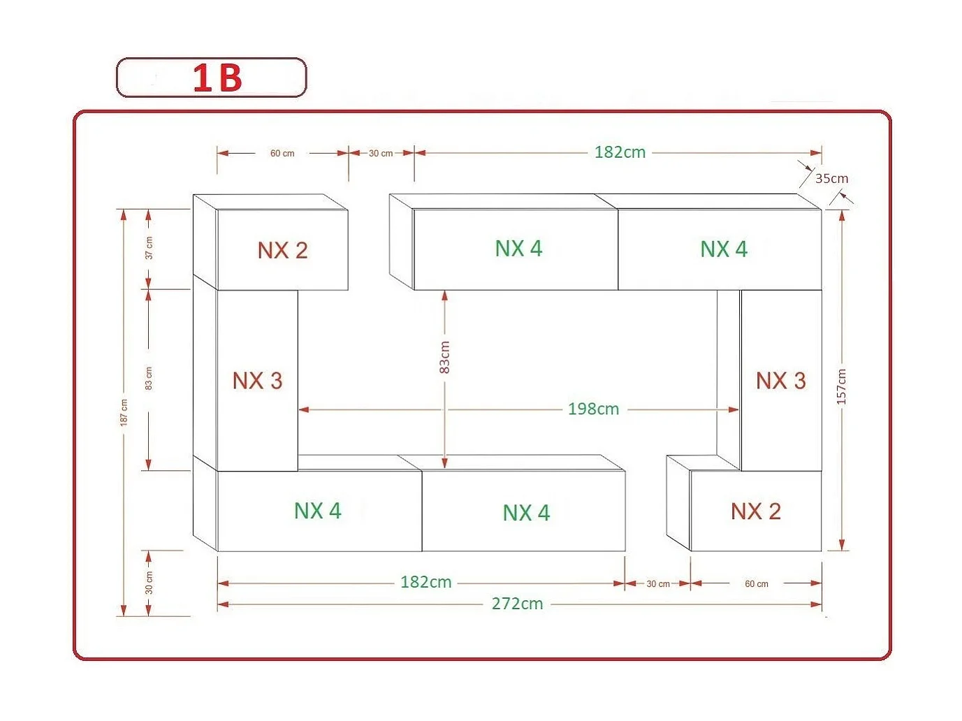Ensemble meuble TV NEXT 7 AN7-17B-HG20-1B noir brillant 272 cm