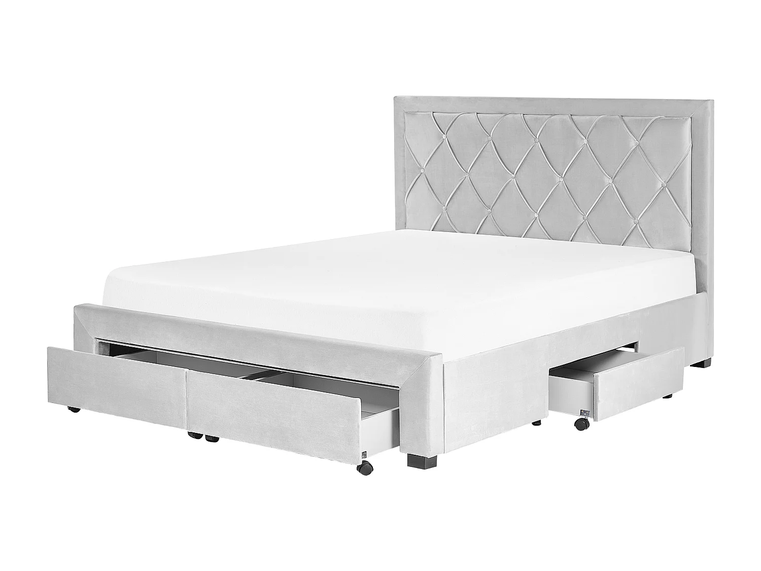 Letto con cassetti contenitori Velluto LIEVIN 160 x 200 cm Grigio chiaro