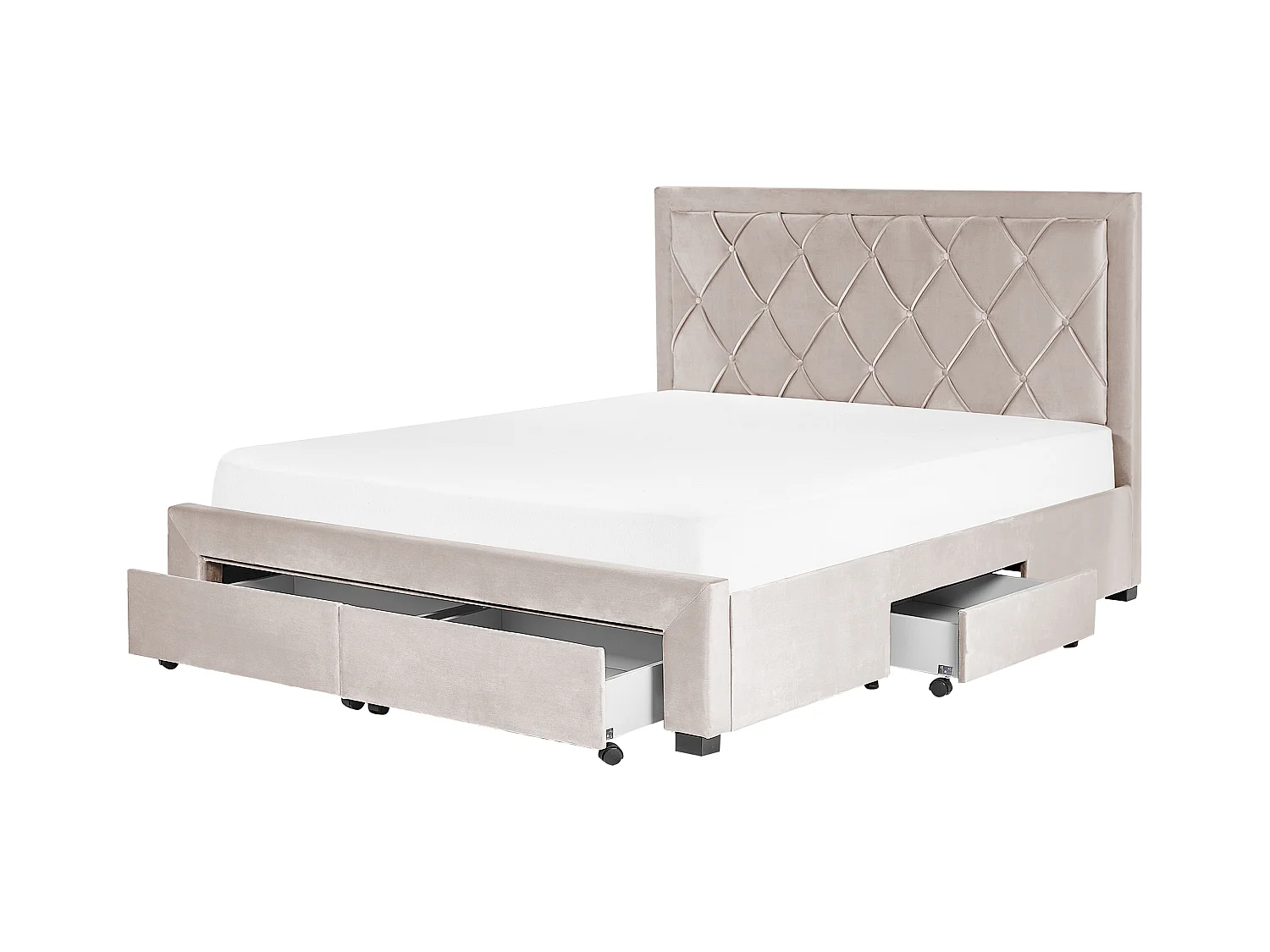 Cama com gavetas de arrumação Veludo LIEVIN 160 x 200 cm Creme