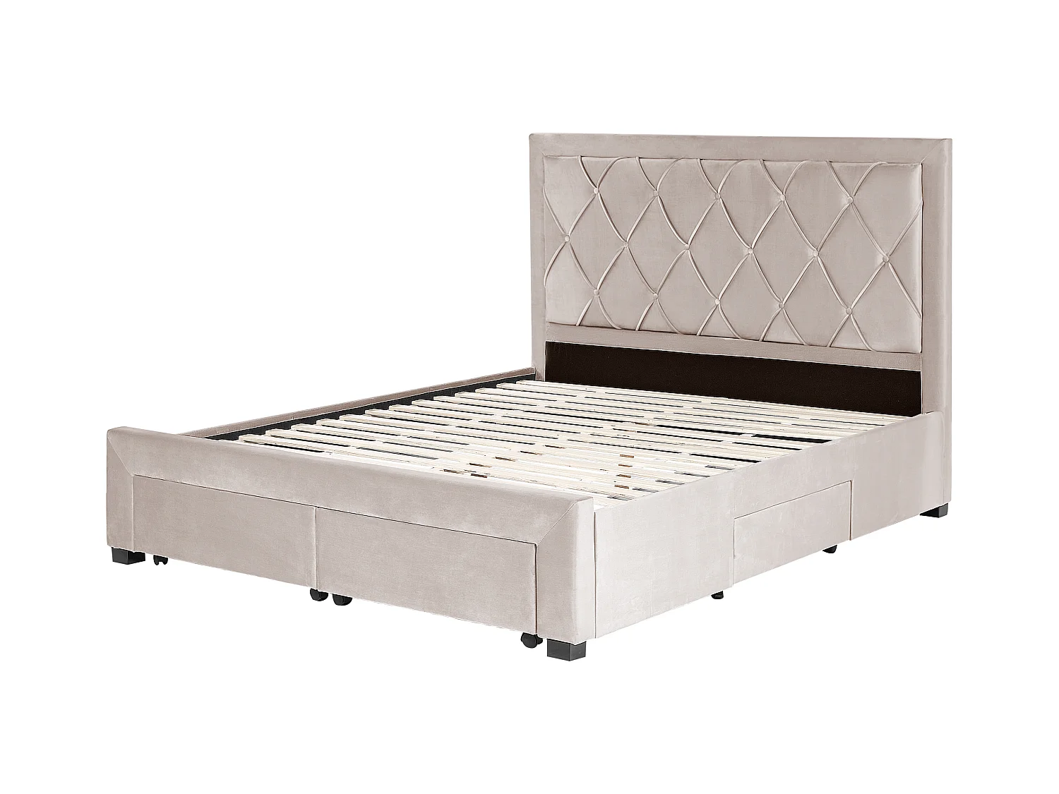 Cama com gavetas de arrumação Veludo LIEVIN 160 x 200 cm Creme
