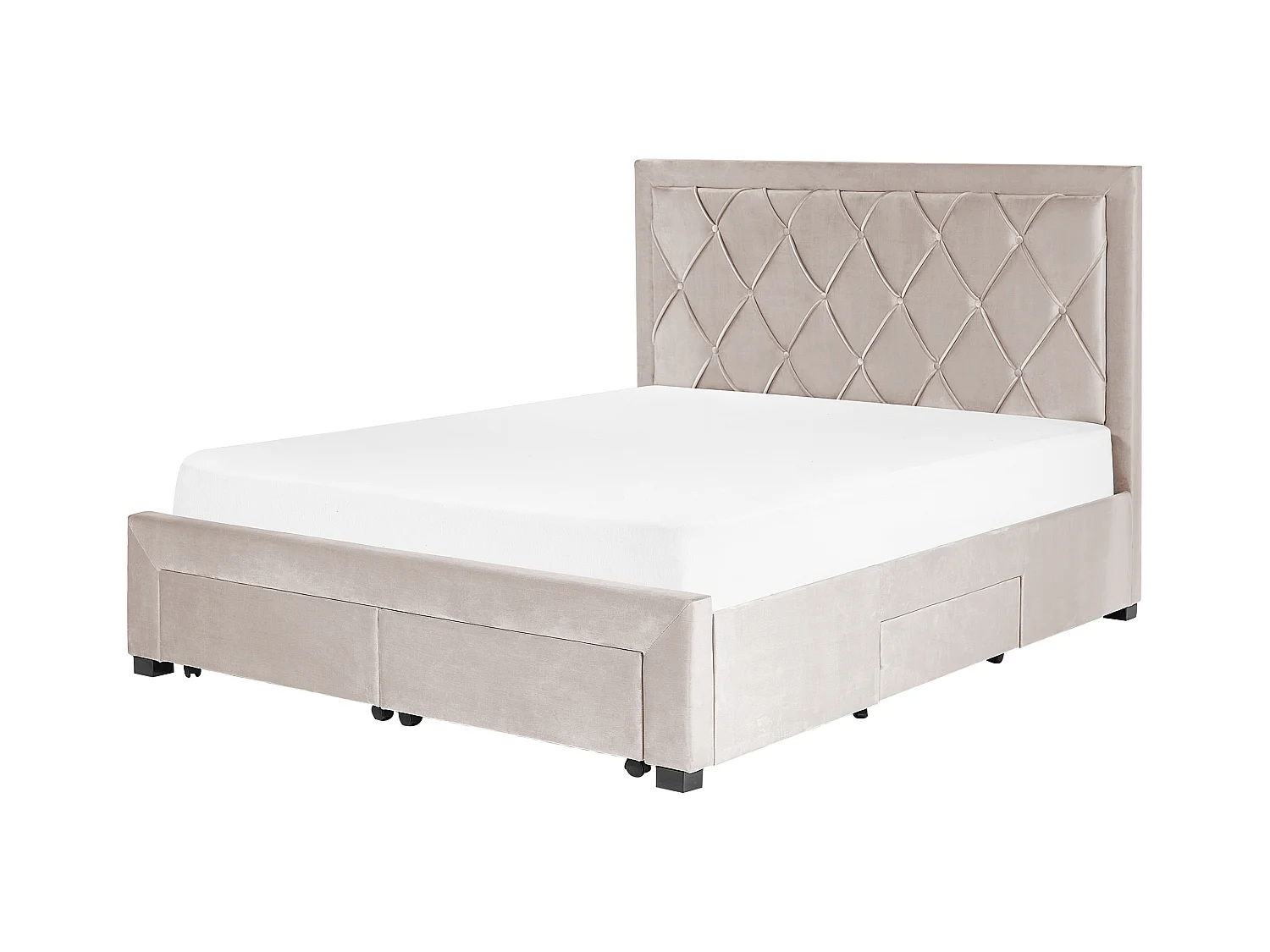 Cama com gavetas de arrumação Veludo LIEVIN 160 x 200 cm Creme