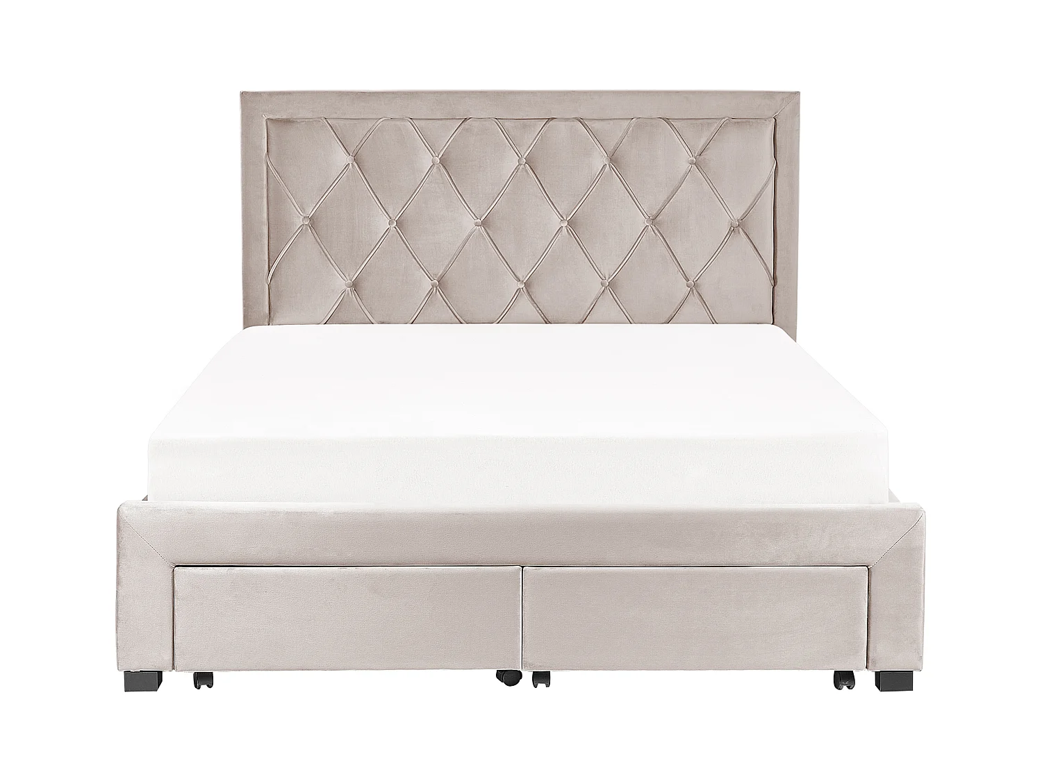 Cama com gavetas de arrumação Veludo LIEVIN 160 x 200 cm Creme