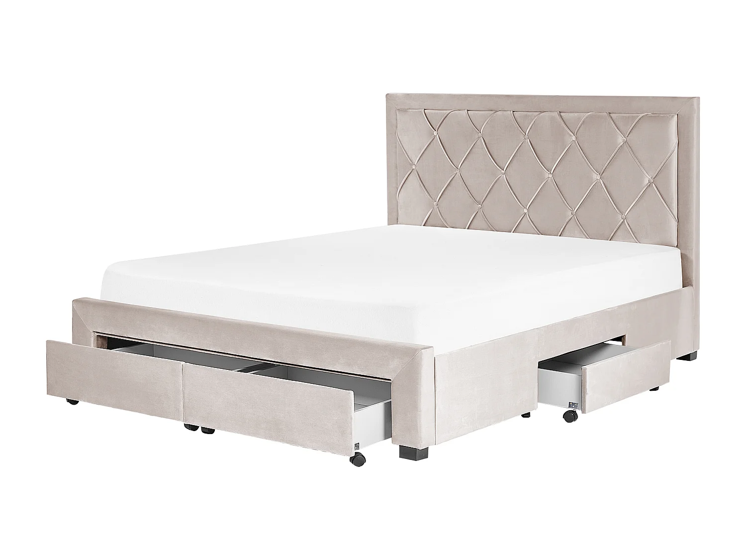 Lit avec tiroirs de rangement Velours LIEVIN 160 x 200 cm Beige