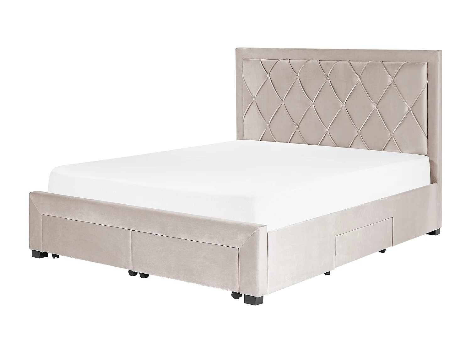 Lit avec tiroirs de rangement Velours LIEVIN 160 x 200 cm Beige