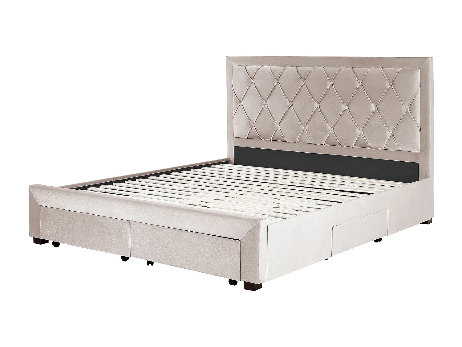 Lit avec tiroirs de rangement Velours LIEVIN 180 x 200 cm Beige