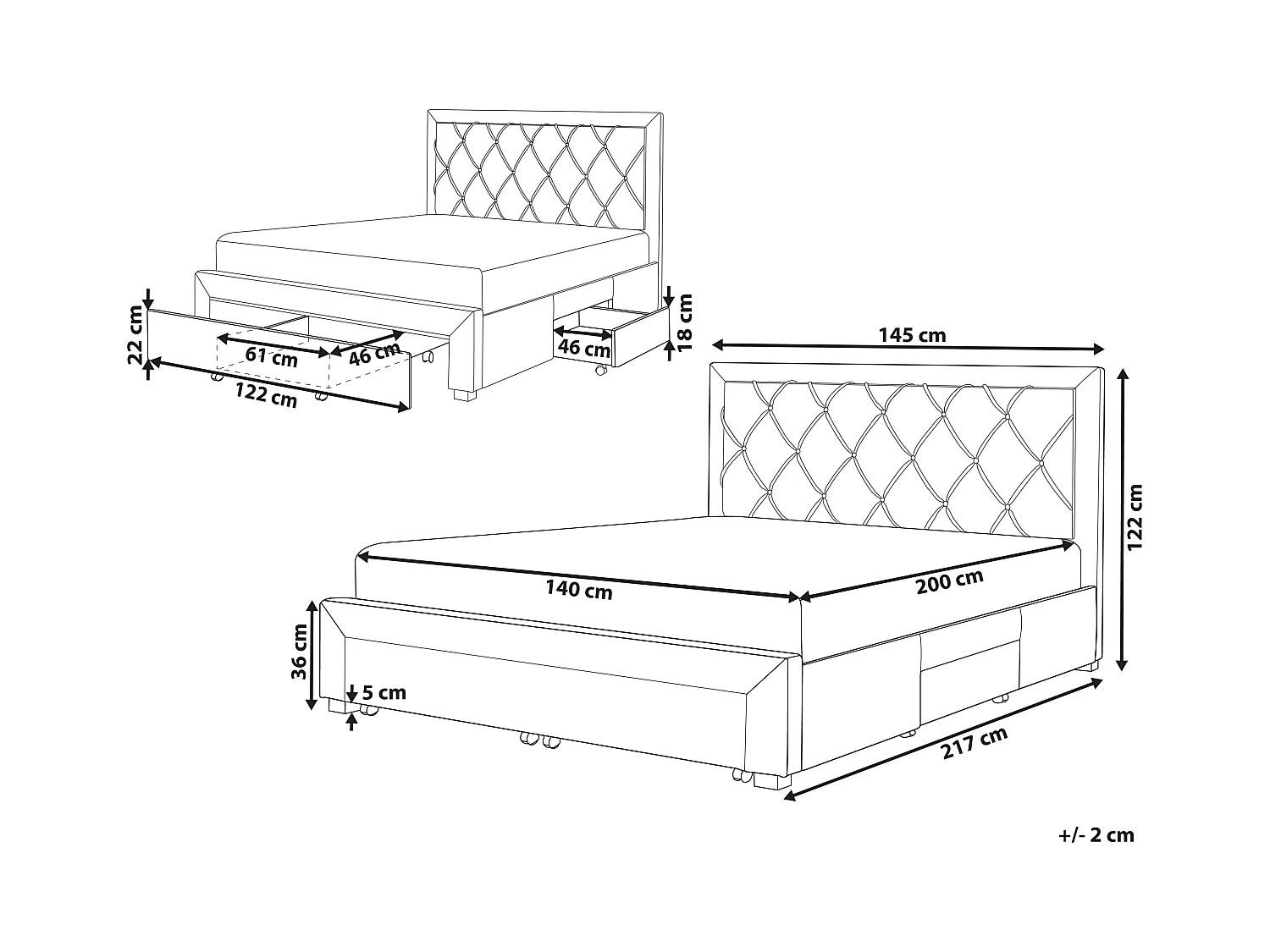 Bed met opbergladen Fluweel LIEVIN 140 x 200 cm Beige
