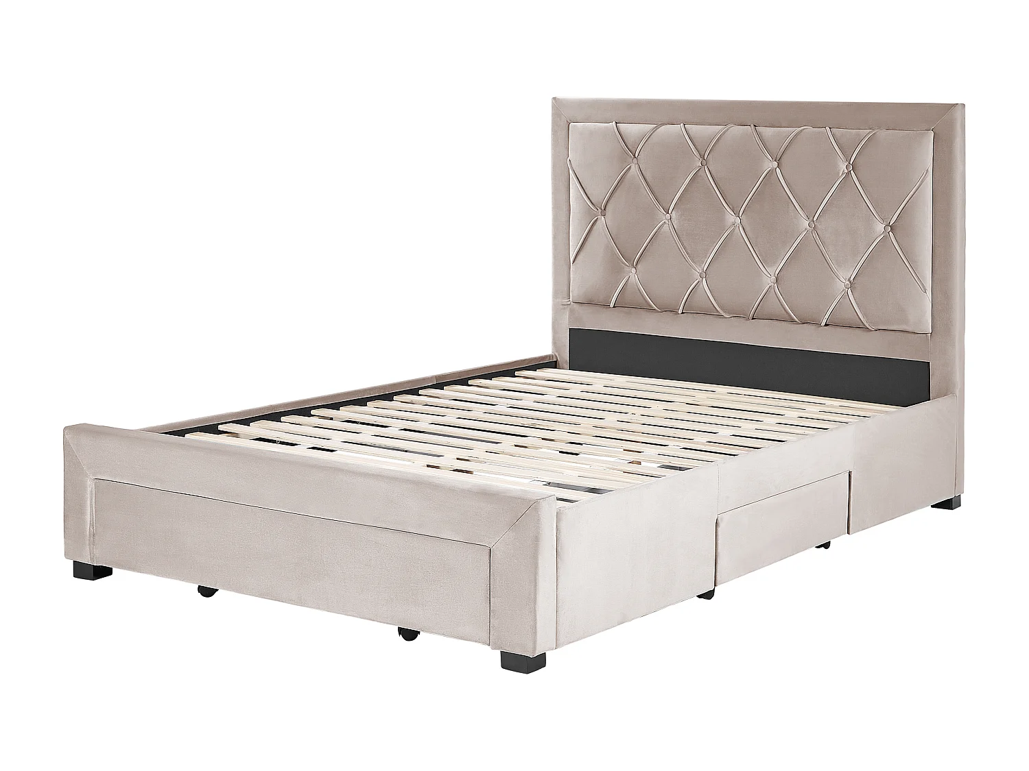 Lit avec tiroirs de rangement Velours LIEVIN 140 x 200 cm Beige