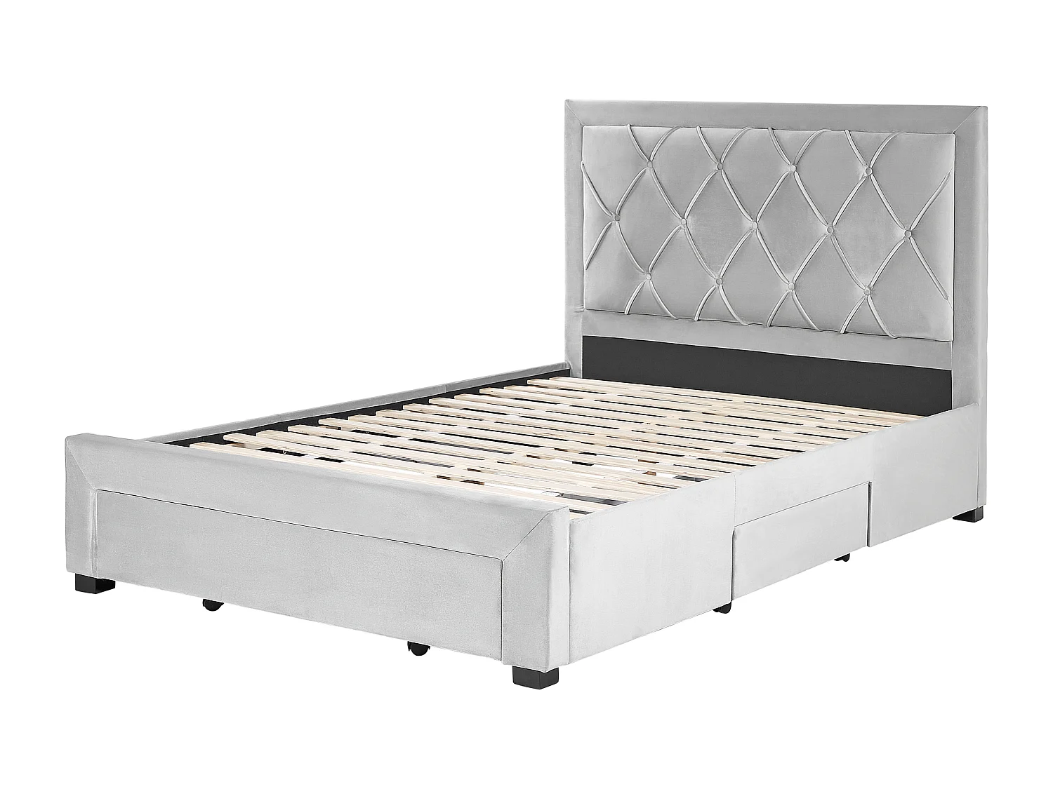 Cama con cajones Terciopelo LIEVIN 140 x 200 cm Gris claro