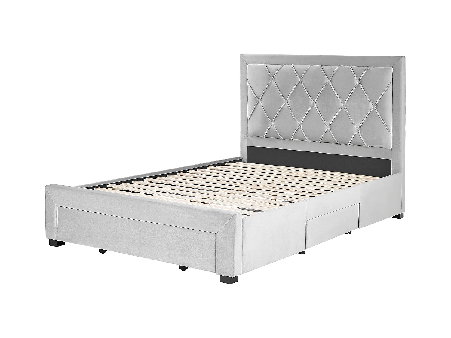 Lit avec tiroirs de rangement Velours LIEVIN 140 x 200 cm Gris clair