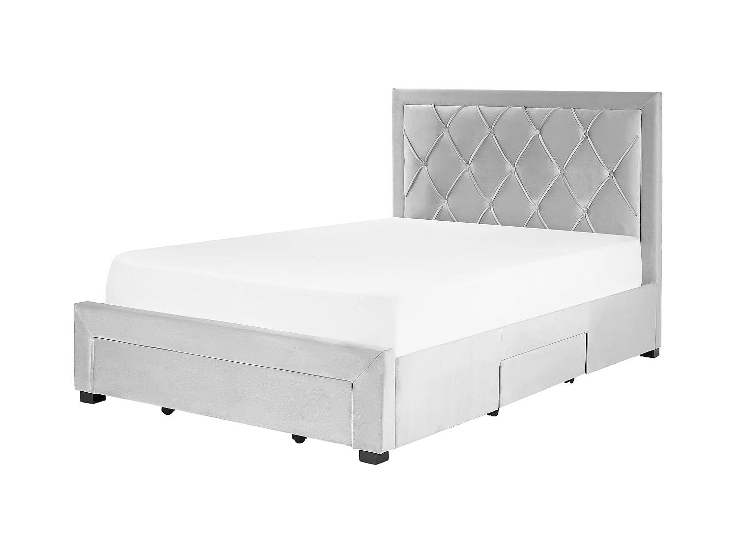 Lit avec tiroirs de rangement Velours LIEVIN 140 x 200 cm Gris clair