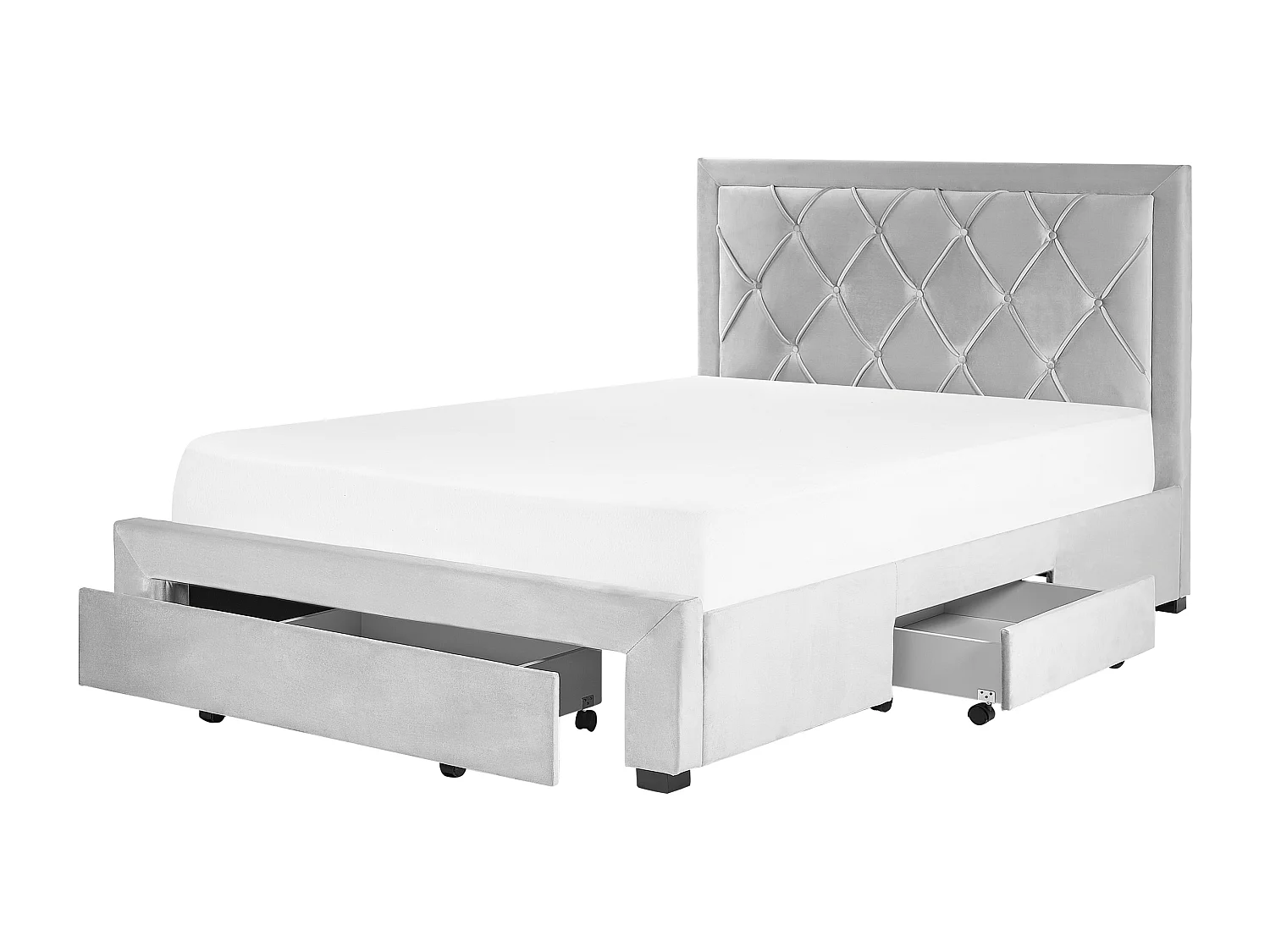 Lit avec tiroirs de rangement Velours LIEVIN 140 x 200 cm Gris clair
