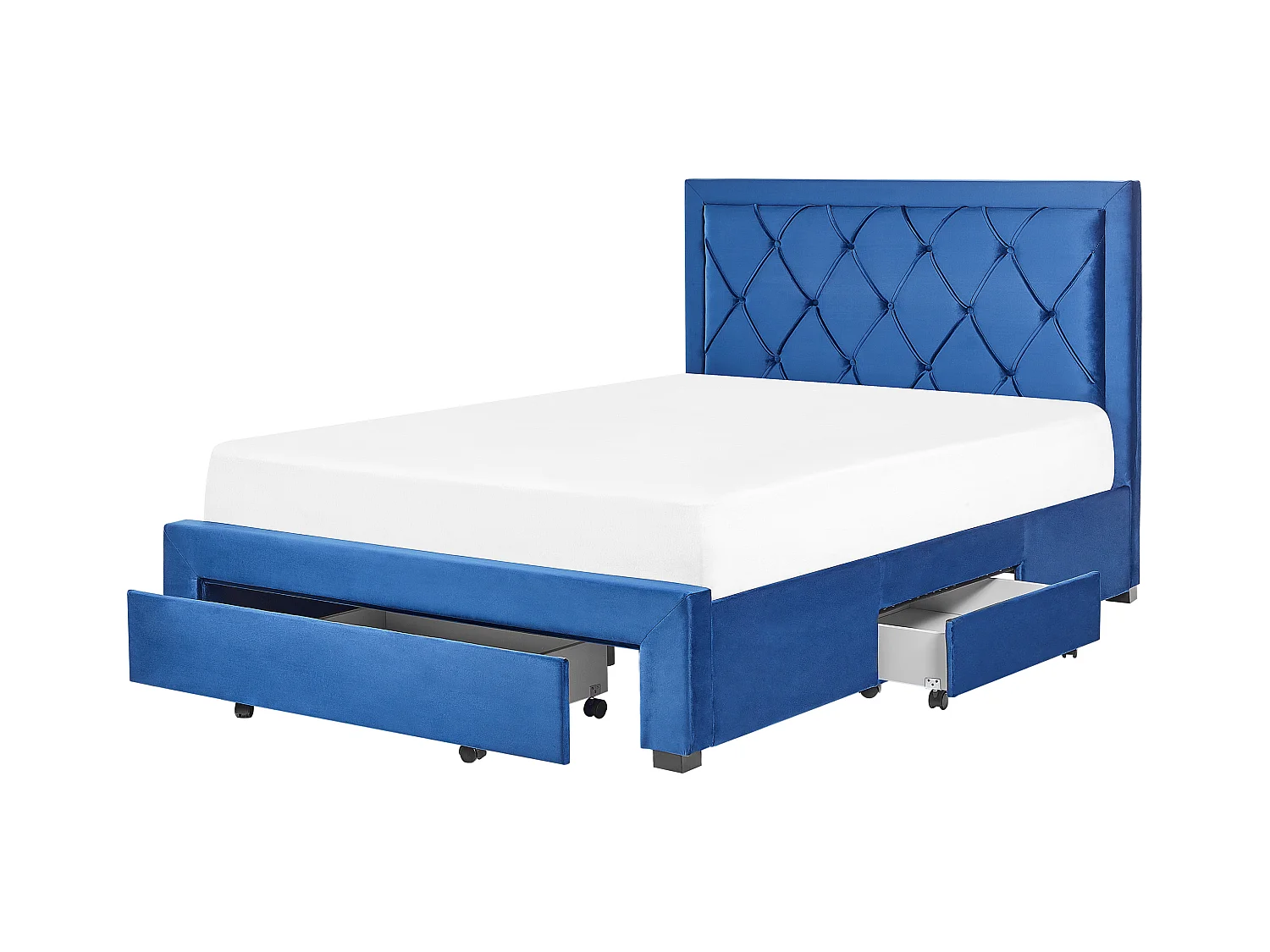 Lit avec tiroirs de rangement Velours LIEVIN 140 x 200 cm Bleu marine