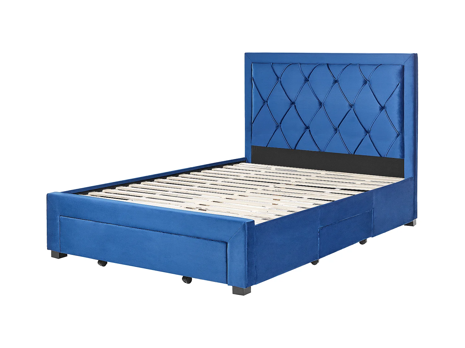 Lit avec tiroirs de rangement Velours LIEVIN 140 x 200 cm Bleu marine