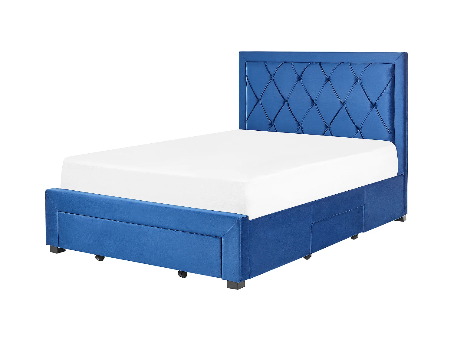 Lit avec tiroirs de rangement Velours LIEVIN 140 x 200 cm Bleu marine