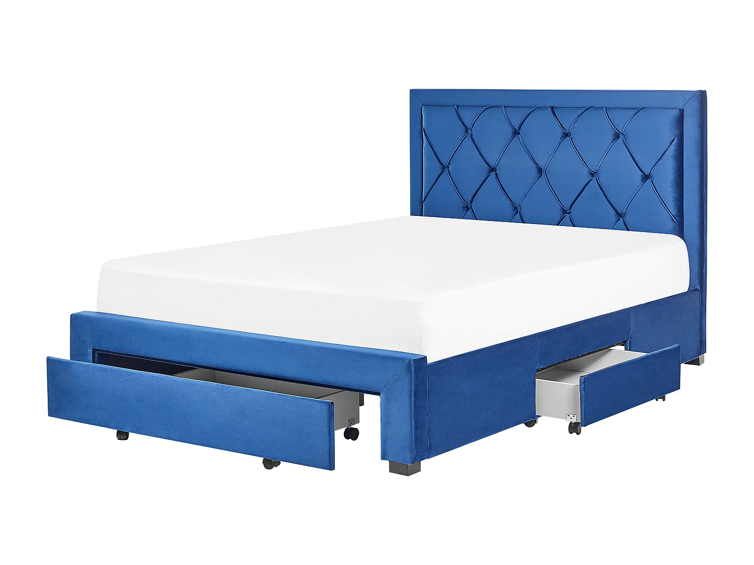 Lit avec tiroirs de rangement Velours LIEVIN 140 x 200 cm Bleu marine