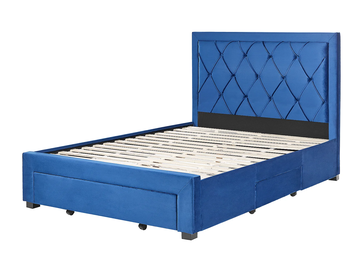 Lit avec tiroirs de rangement Velours LIEVIN 140 x 200 cm Bleu marine