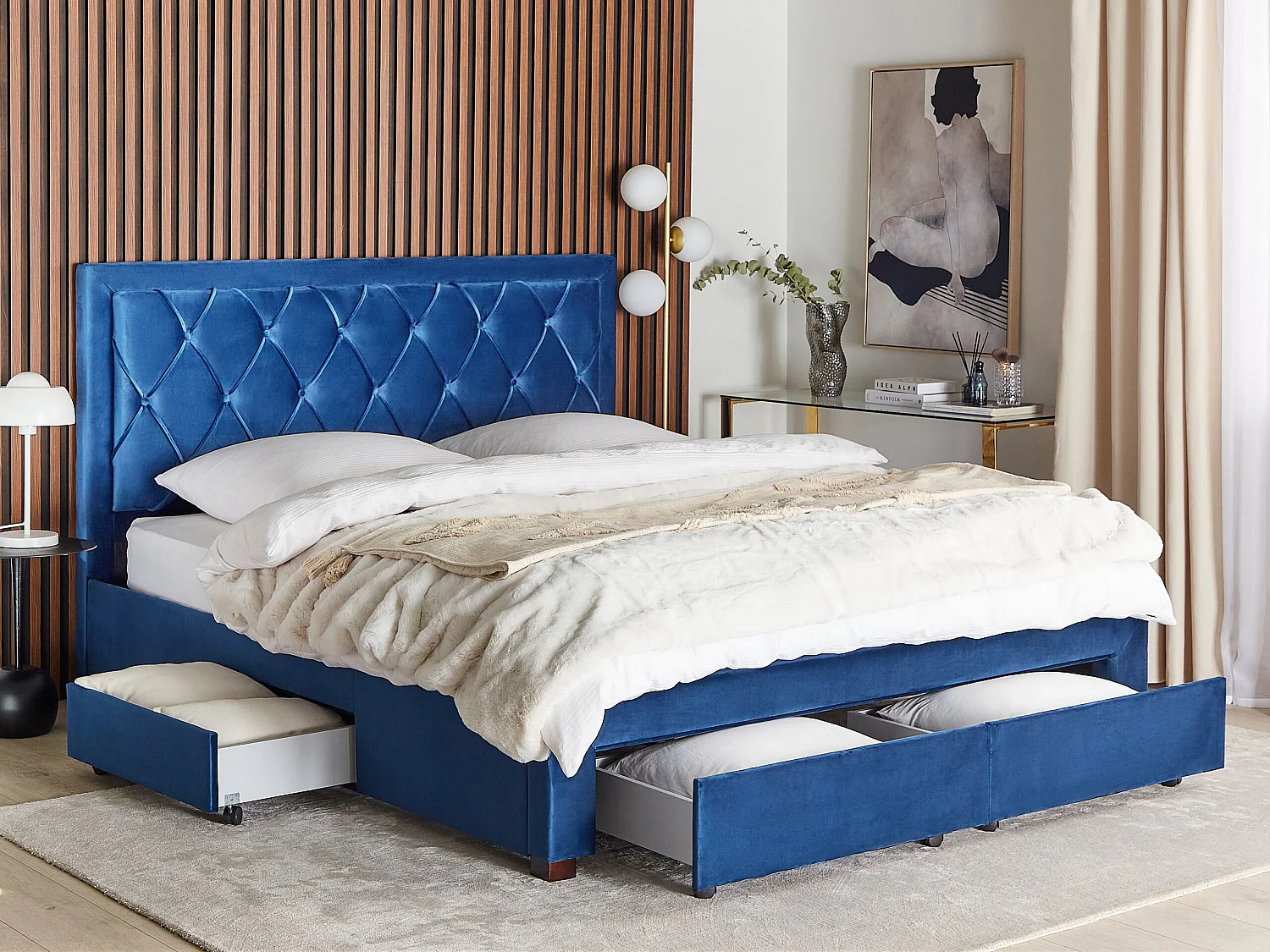 Bed met opbergladen Fluweel LIEVIN 180 x 200 cm Marineblauw