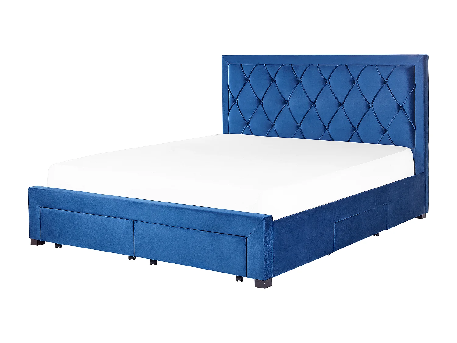 Cama com gavetas de arrumação Veludo LIEVIN 180 x 200 cm Azul marinho