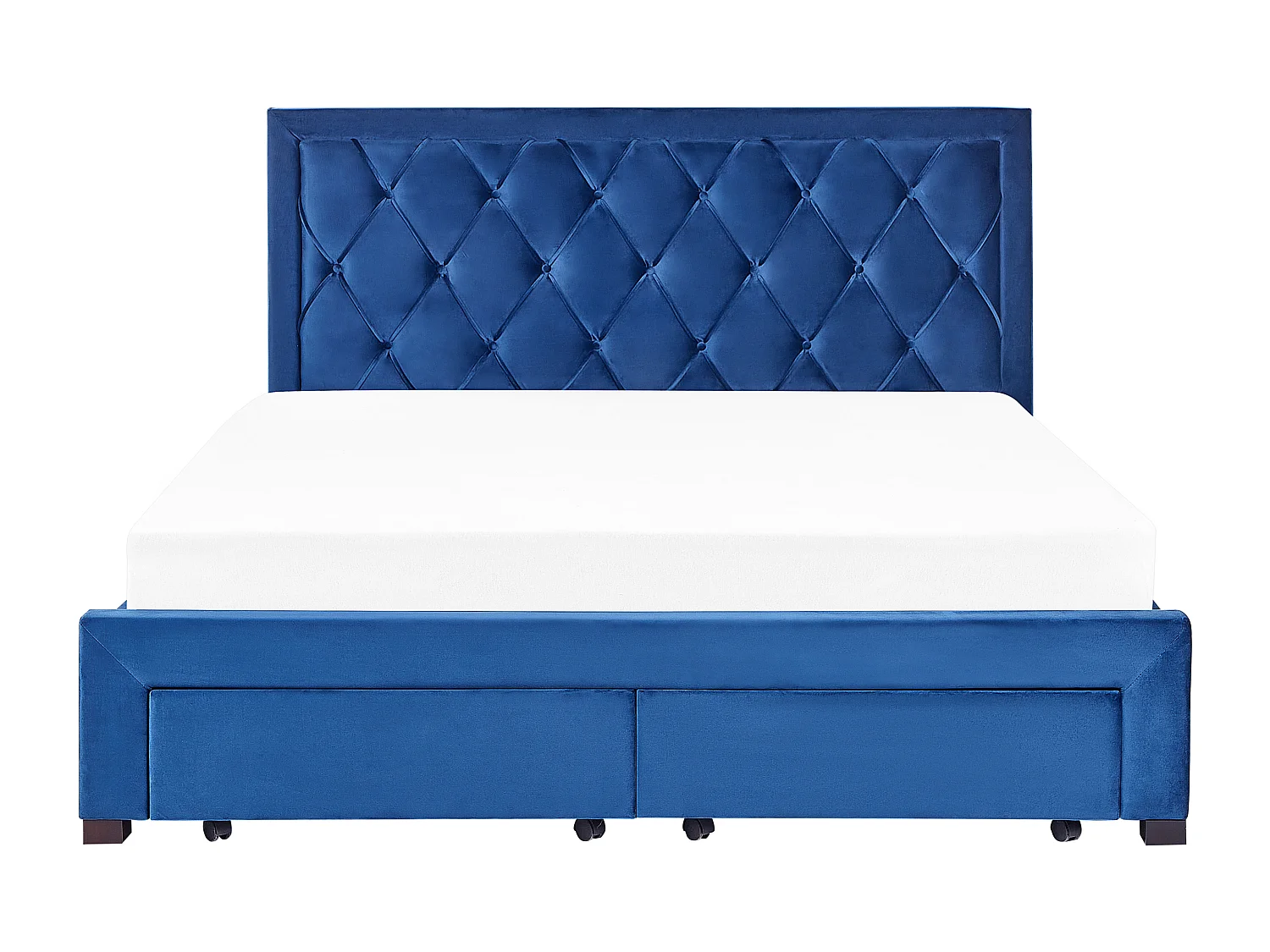 Lit avec tiroirs de rangement Velours LIEVIN 180 x 200 cm Bleu marine