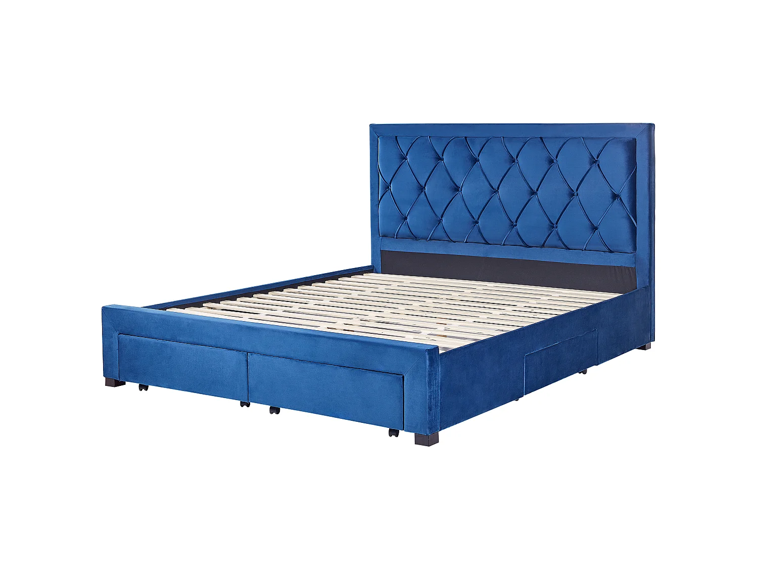 Lit avec tiroirs de rangement Velours LIEVIN 180 x 200 cm Bleu marine