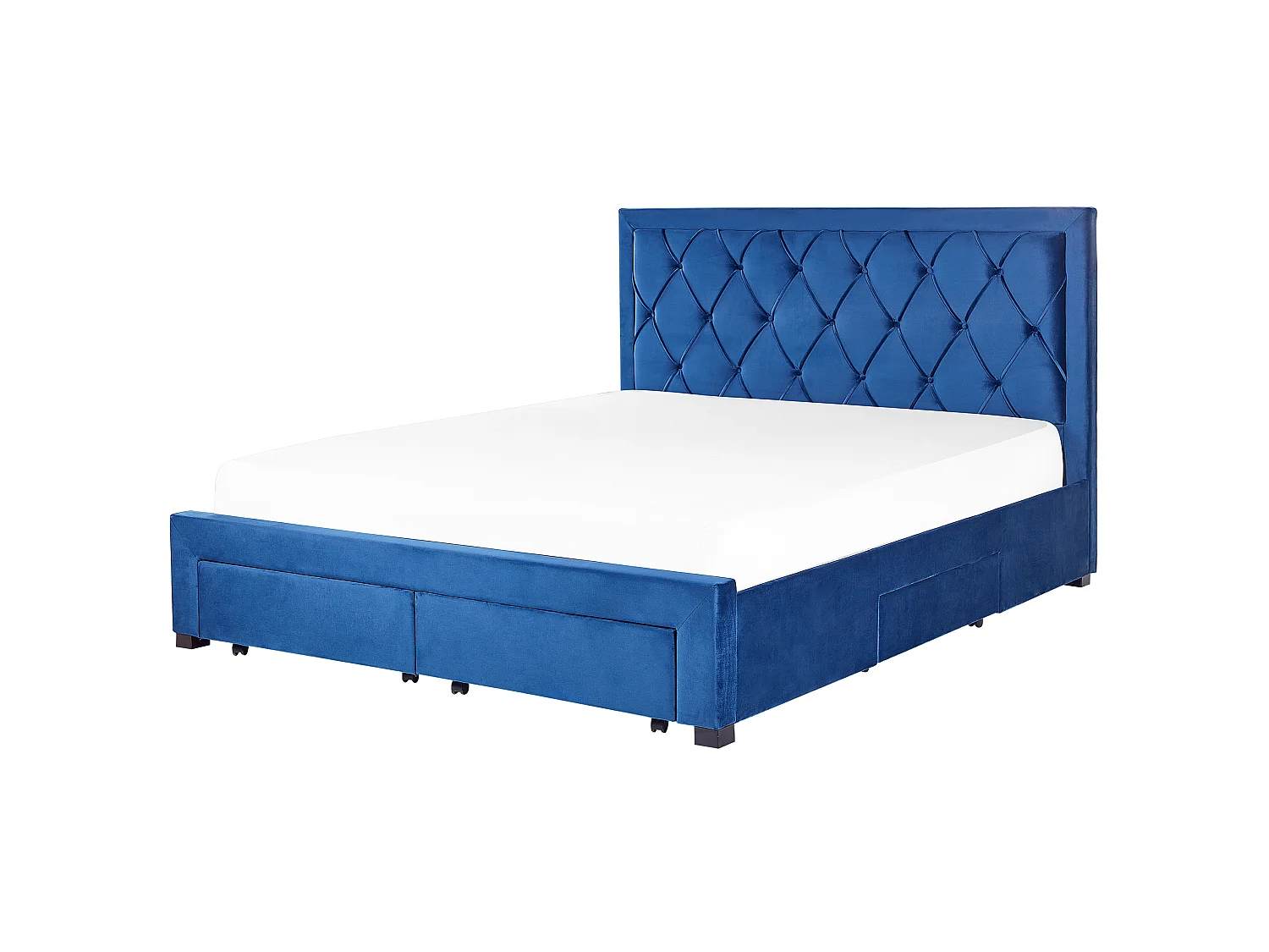 Lit avec tiroirs de rangement Velours LIEVIN 180 x 200 cm Bleu marine