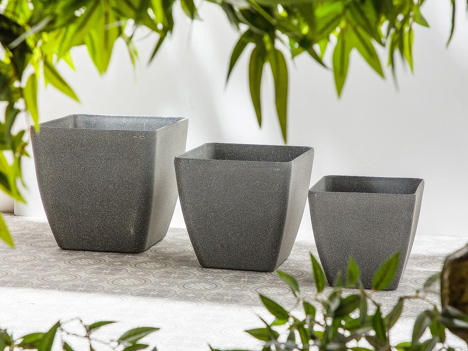 Lot de 2 pots de fleurs ZELI Pierre 42 cm Gris foncé