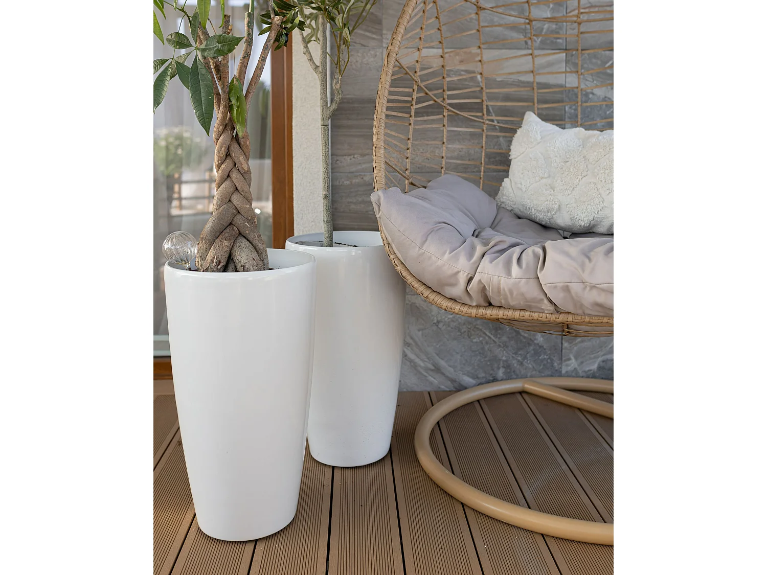 Lot de 2 pots de fleurs TSERIA Pierre 32 cm Blanc