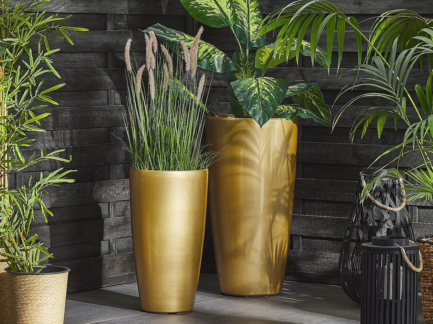 Set van 2 bloempotten TSERIA Steen 32 cm Goud