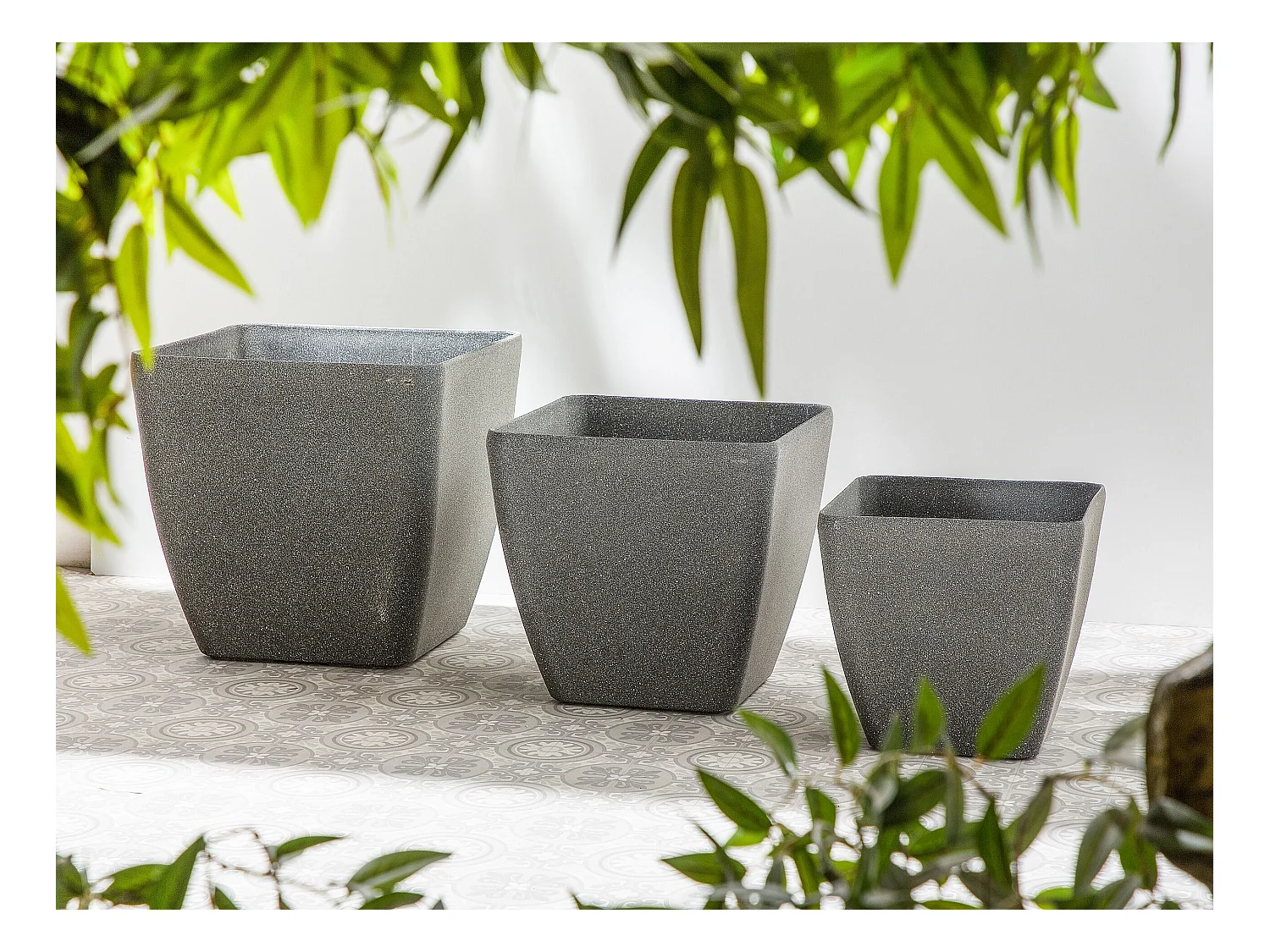 Blumentopf 2er Set Steingemisch dunkelgrau quadratisch 49 x 49 cm Modern Zeli