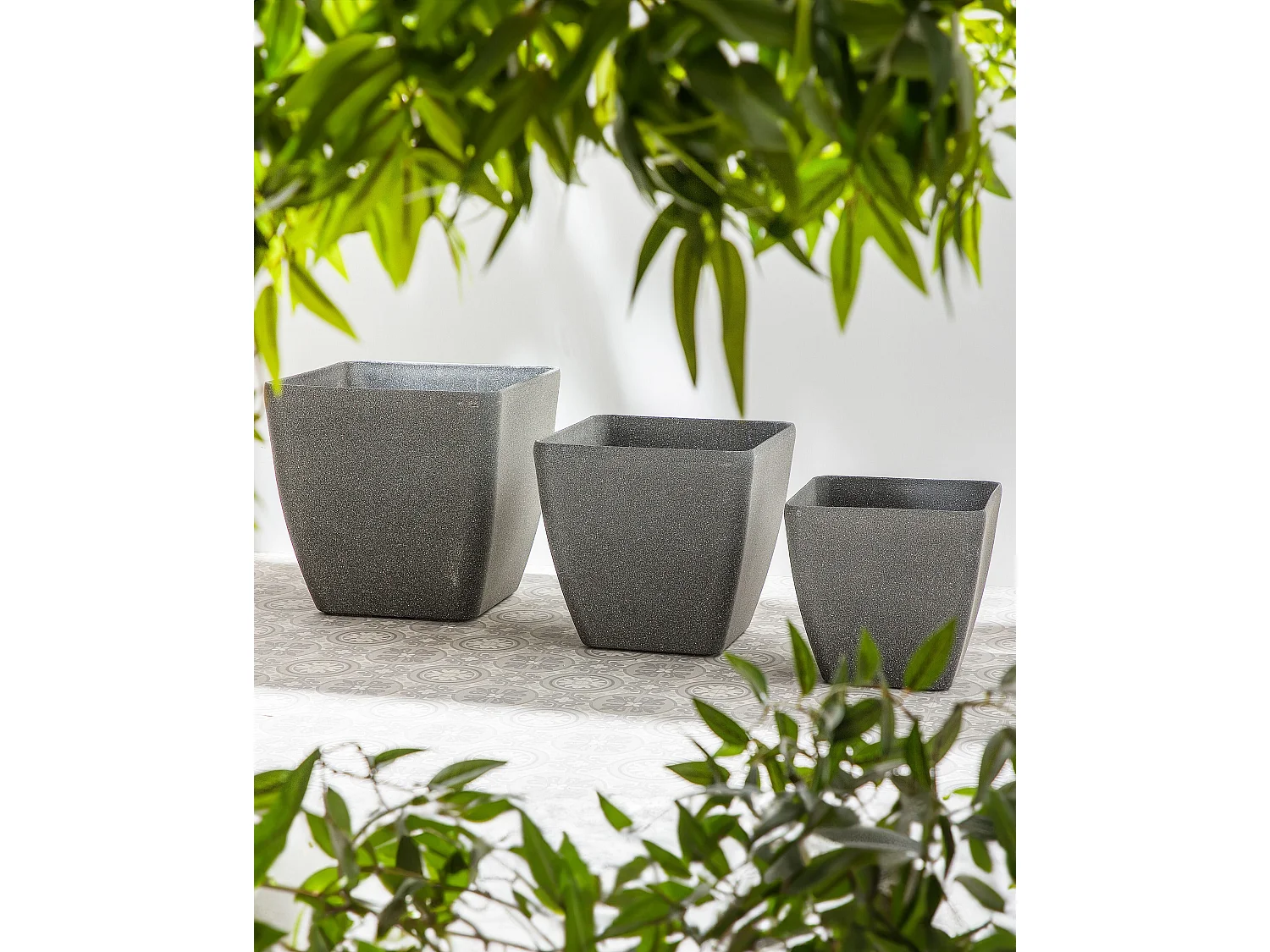 Lot de 2 pots de fleurs ZELI Pierre 49 cm Gris foncé