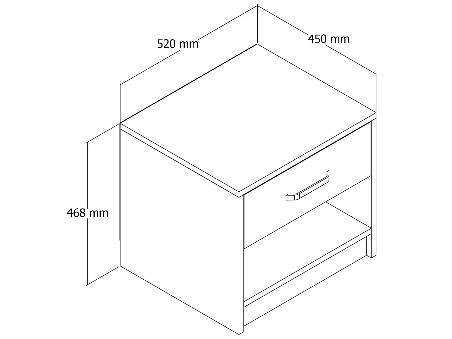 Table de chevet, 100% mélamine aggloméré plaqué, Chêne Couleur 52x46,8x45