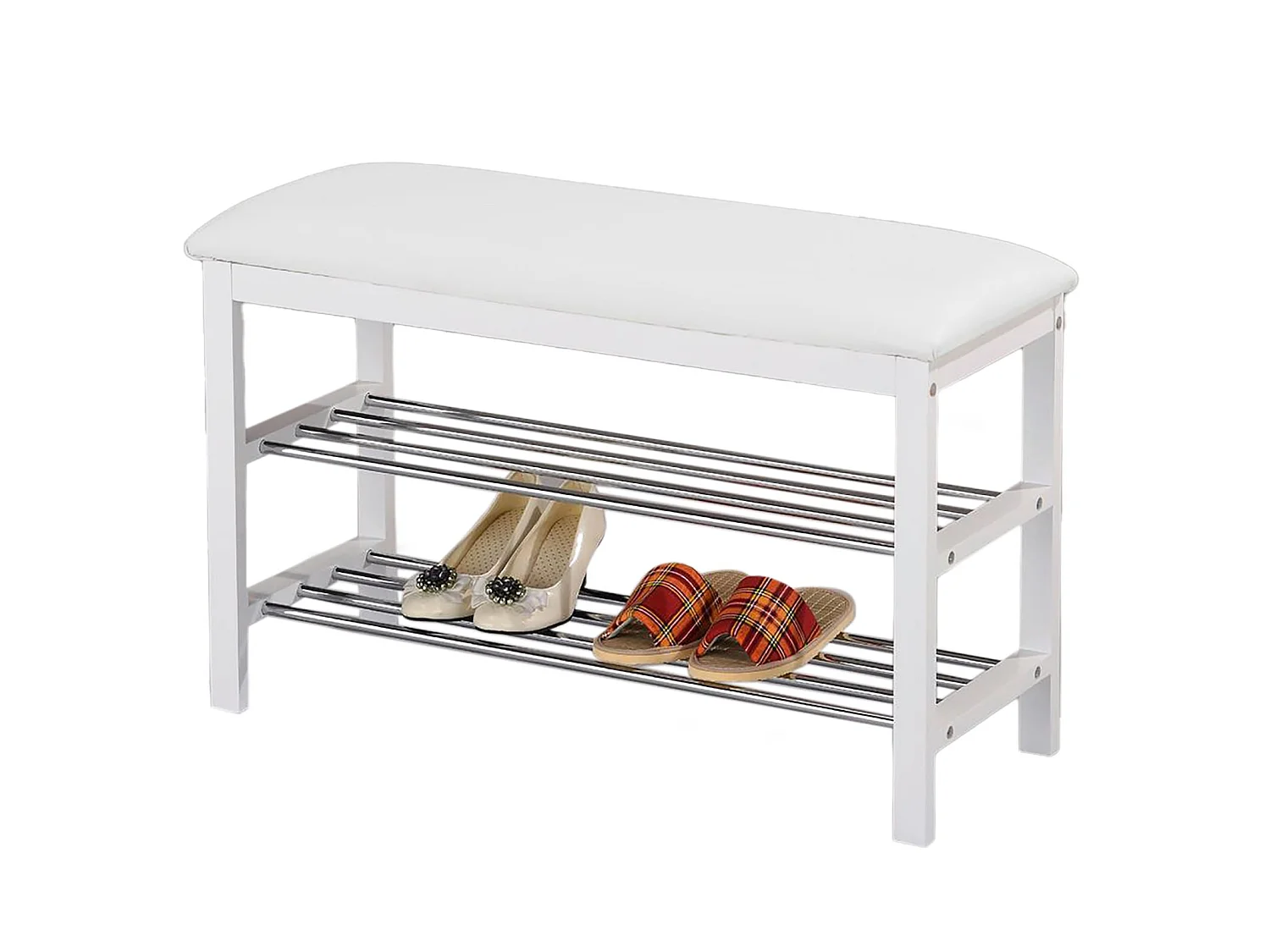 Meuble à chaussures SANA banc avec assise et 2 étagères rangement pour 8 paires en bois massif de coloris blanc