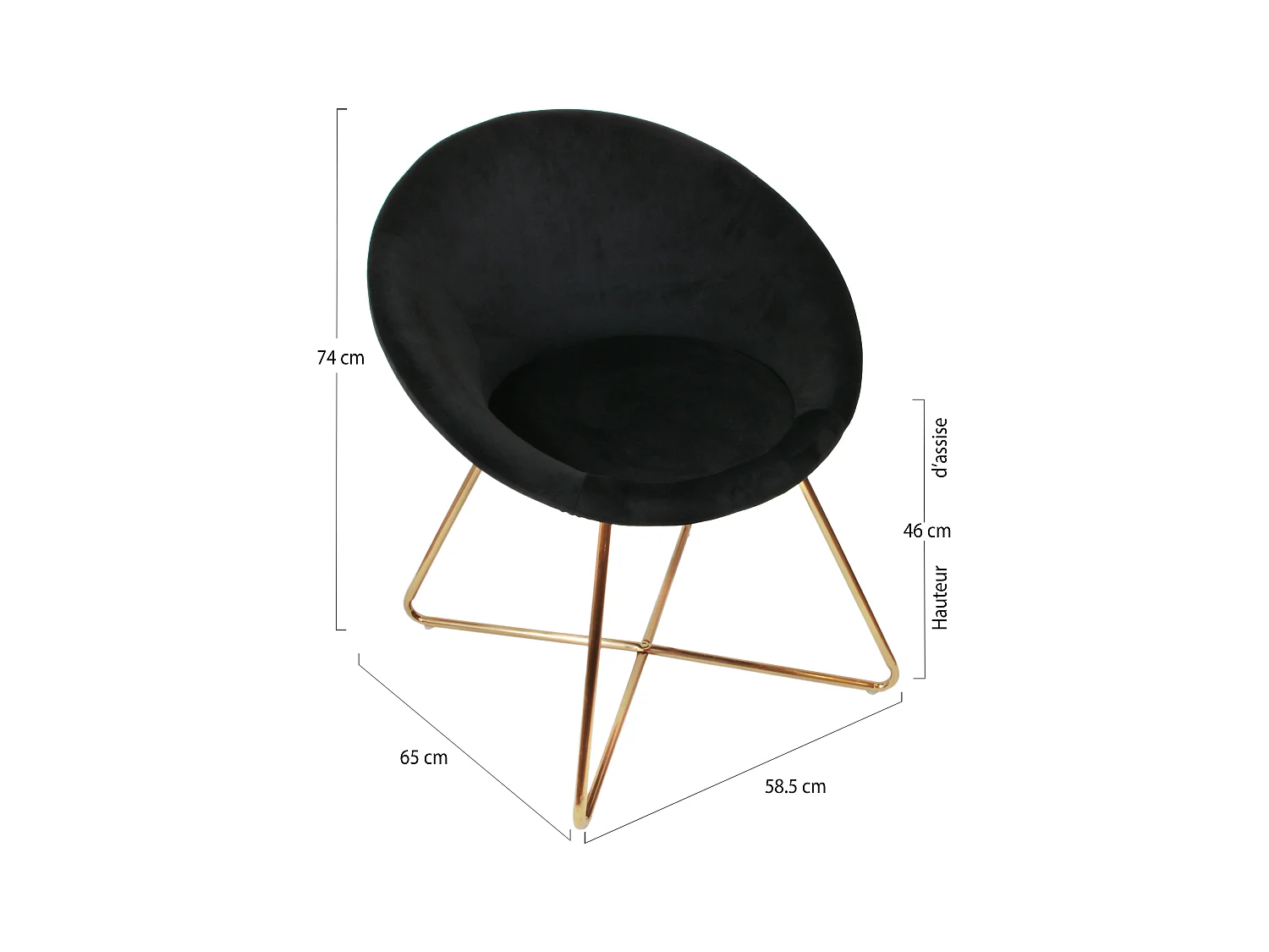 Fauteuil Velours Design "Karl" 74cm Noir