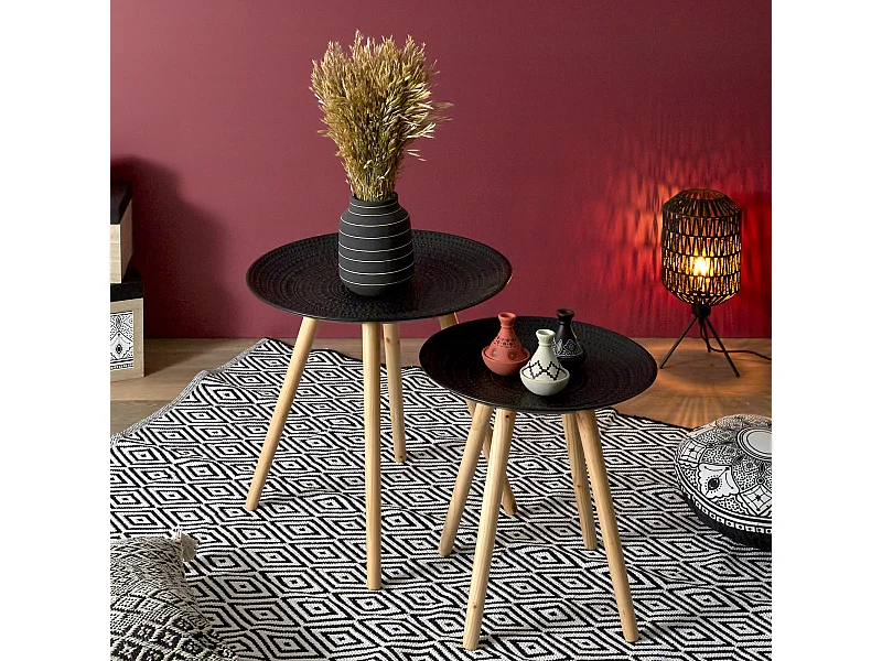 Lot de 2 Tables Gigognes "Relief" 49cm Noir