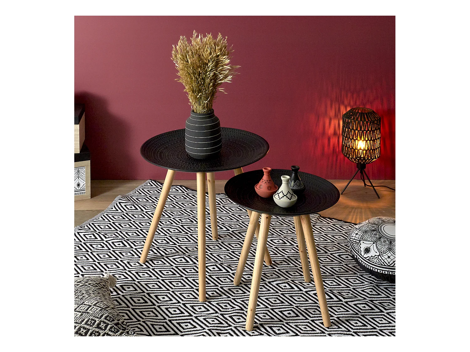 Lot de 2 Tables Gigognes "Relief" 49cm Noir