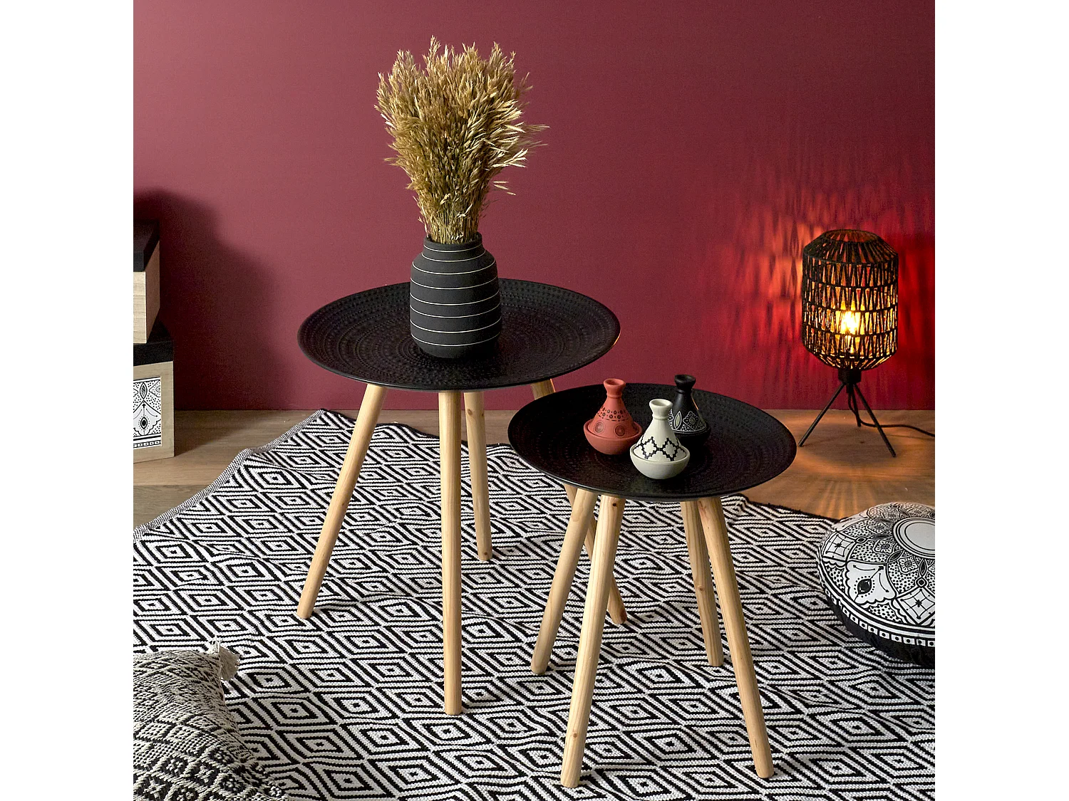 Lot de 2 Tables Gigognes "Relief" 49cm Noir