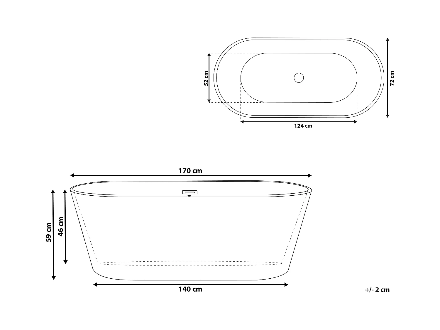 Wanna wolnostojąca HAVANA 170 x 73 cm Biały