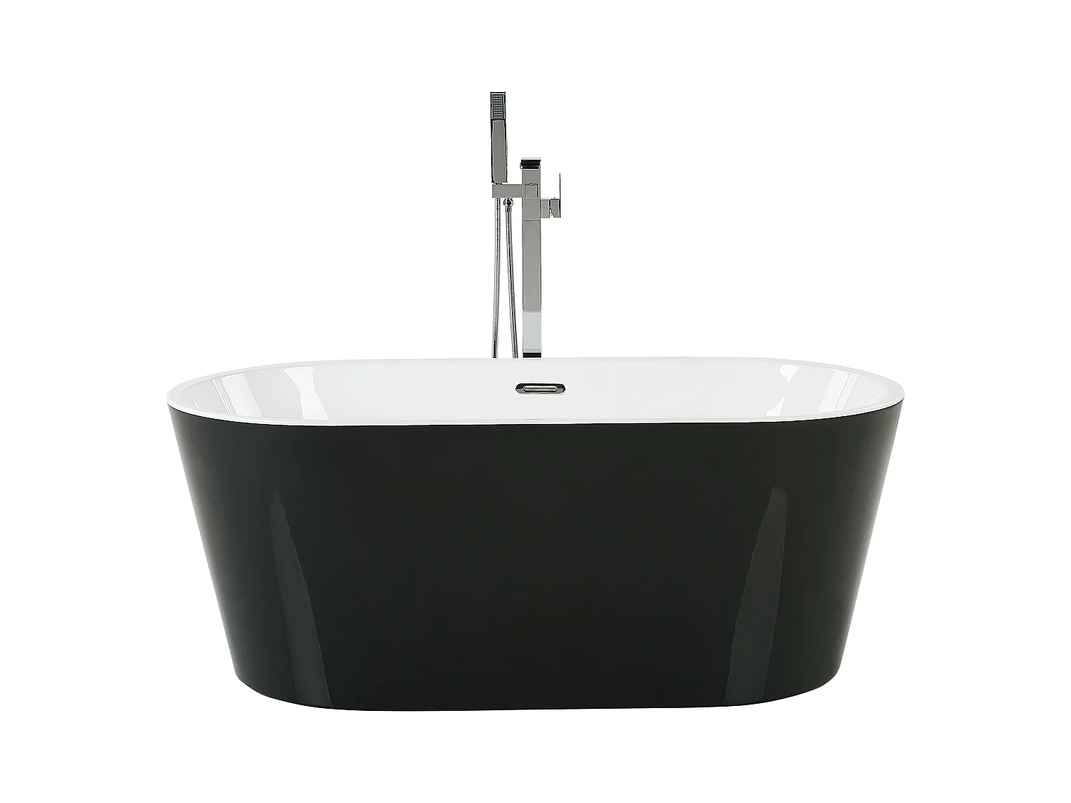 Acryl Badewanne oval freistehend schwarz-weiß mit Überlauf 170 x 72 cm Havana
