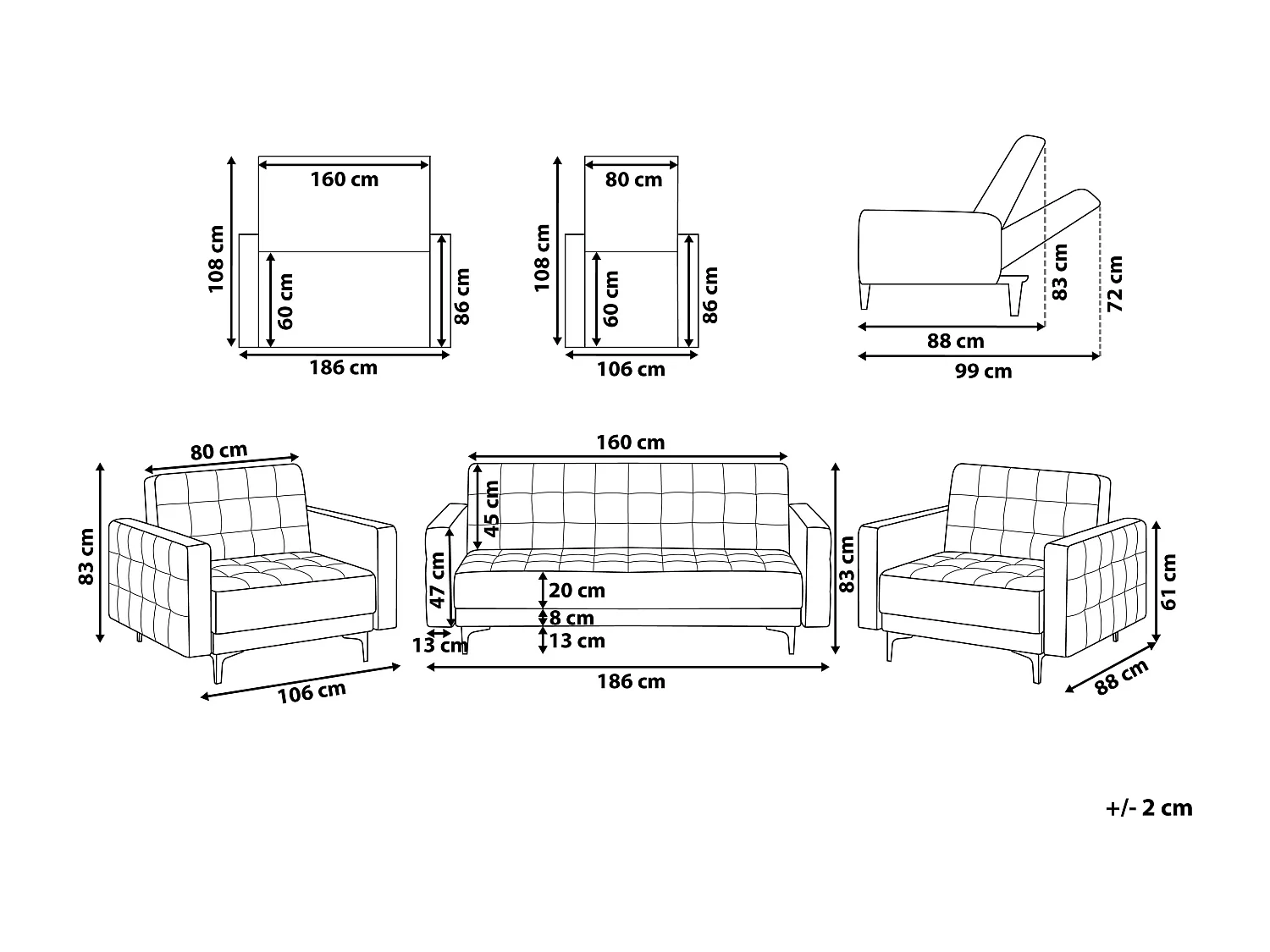 Bankenset ABERDEEN Fluweel Zwart 5-zitter