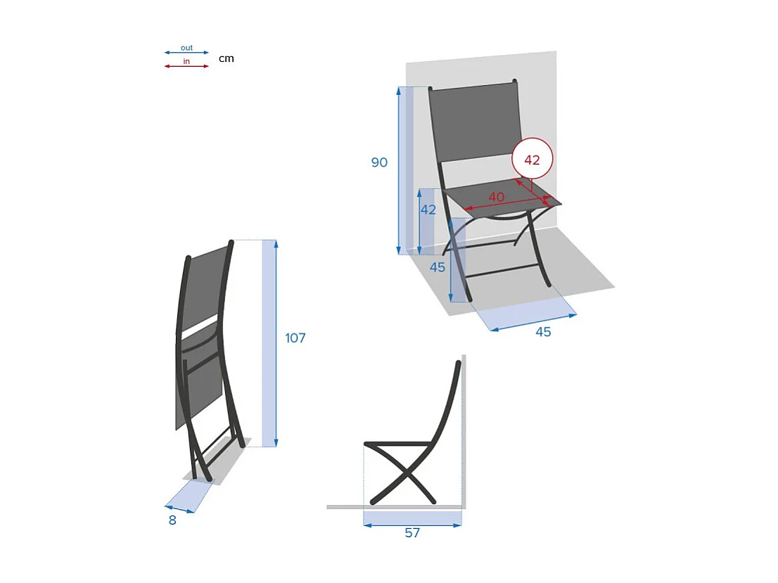 Chaise pliante extérieur Essentia wenge/tonka Hespéride