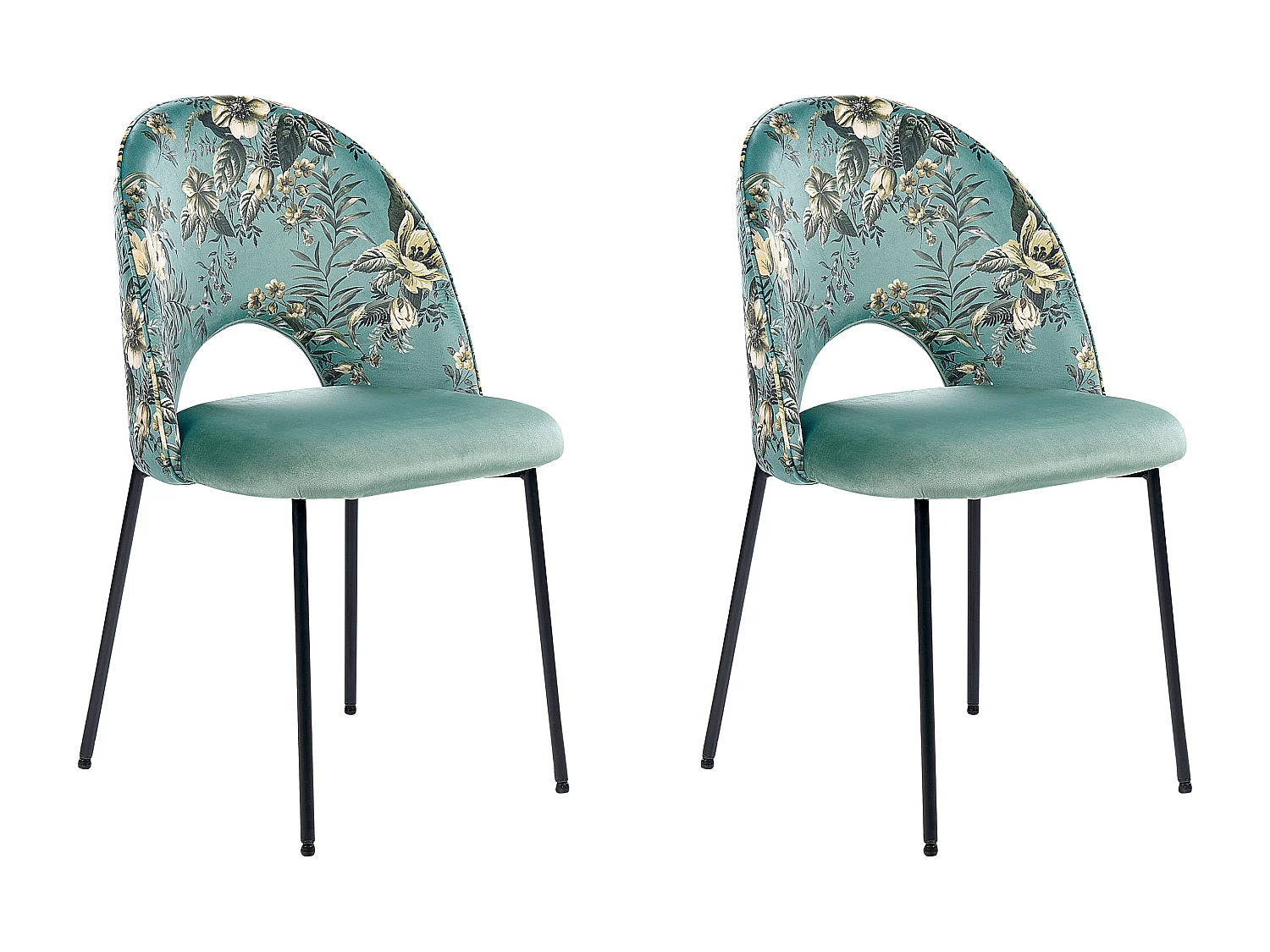 Esszimmerstuhl Samtstoff mintgrün Blumenmuster 2er Set COVELO II