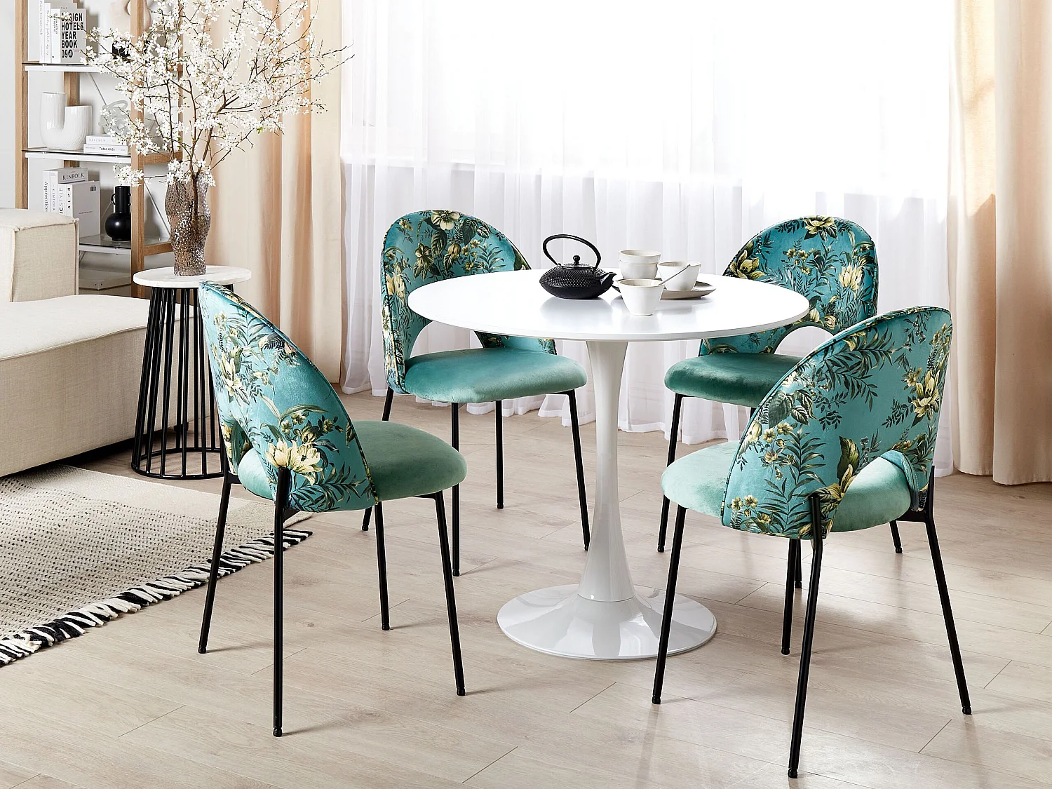 Esszimmerstuhl Samtstoff mintgrün Blumenmuster 2er Set COVELO II